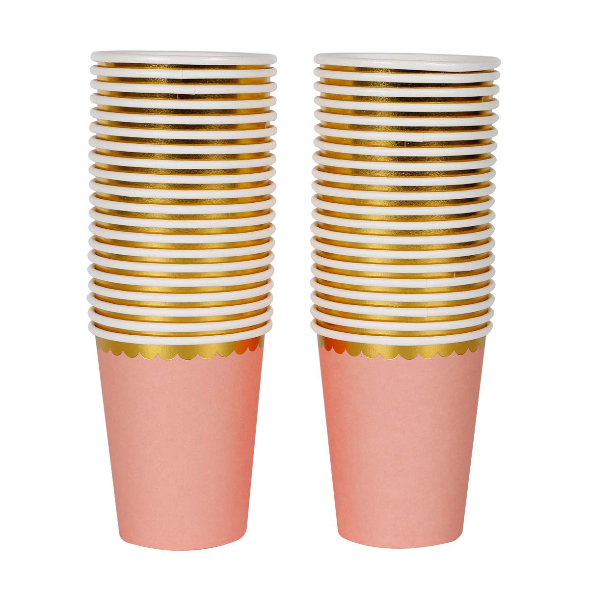 Geeklife Pastel Orange Paper Party Cups with Gold Border, Gold Foil Disposable Paper Cups 9oz for Wedding,Party,Cocktail and Anniversary Dinner, 40Pcs