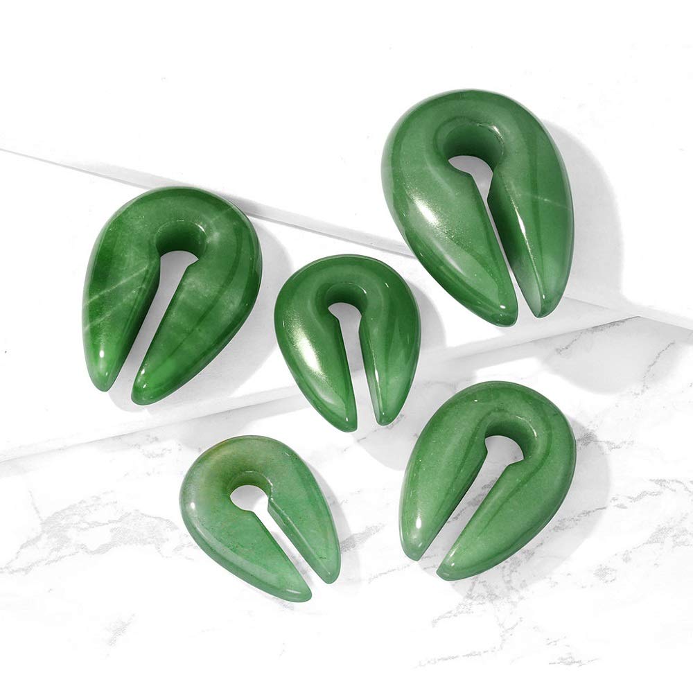 Pierced Owl Jade Green Semi Precious Stone Keyhole Hanging Gauge Stretcher Plug Earrings, Sold as a Pair (14mm (9/16"))