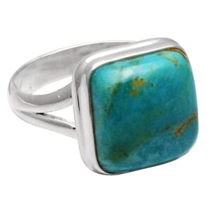 Silver Palace Natural Turquoise Gemstone 925 Sterling Silver Split Shank Ring For Women & Girls