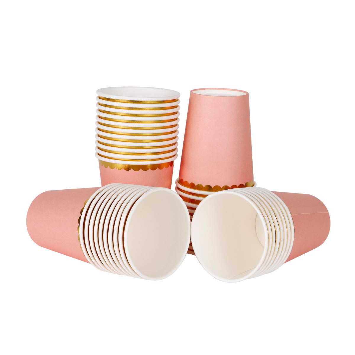 Geeklife Pastel Orange Paper Party Cups with Gold Border, Gold Foil Disposable Paper Cups 9oz for Wedding,Party,Cocktail and Anniversary Dinner, 40Pcs