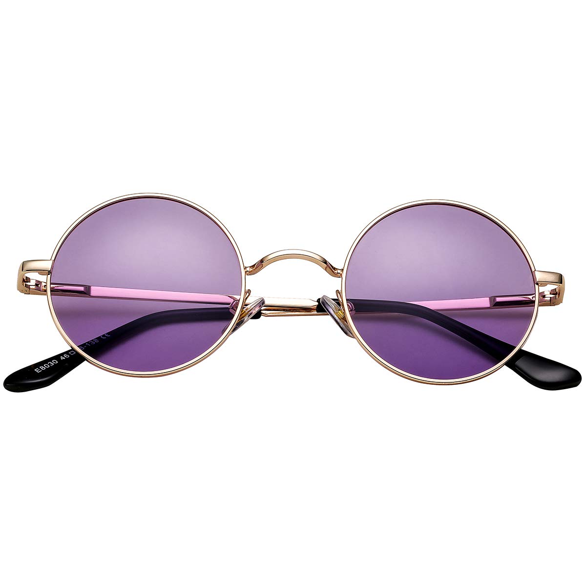 PORADAY Circle Lennon Glasses Retro Round Polarized Sunglasses Hippie Style Small Circle Sun Glasses (Gold/Clear Purple)