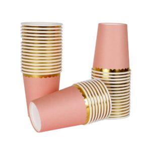 Geeklife Pastel Orange Paper Party Cups with Gold Border, Gold Foil Disposable Paper Cups 9oz for Wedding,Party,Cocktail and Anniversary Dinner, 40Pcs