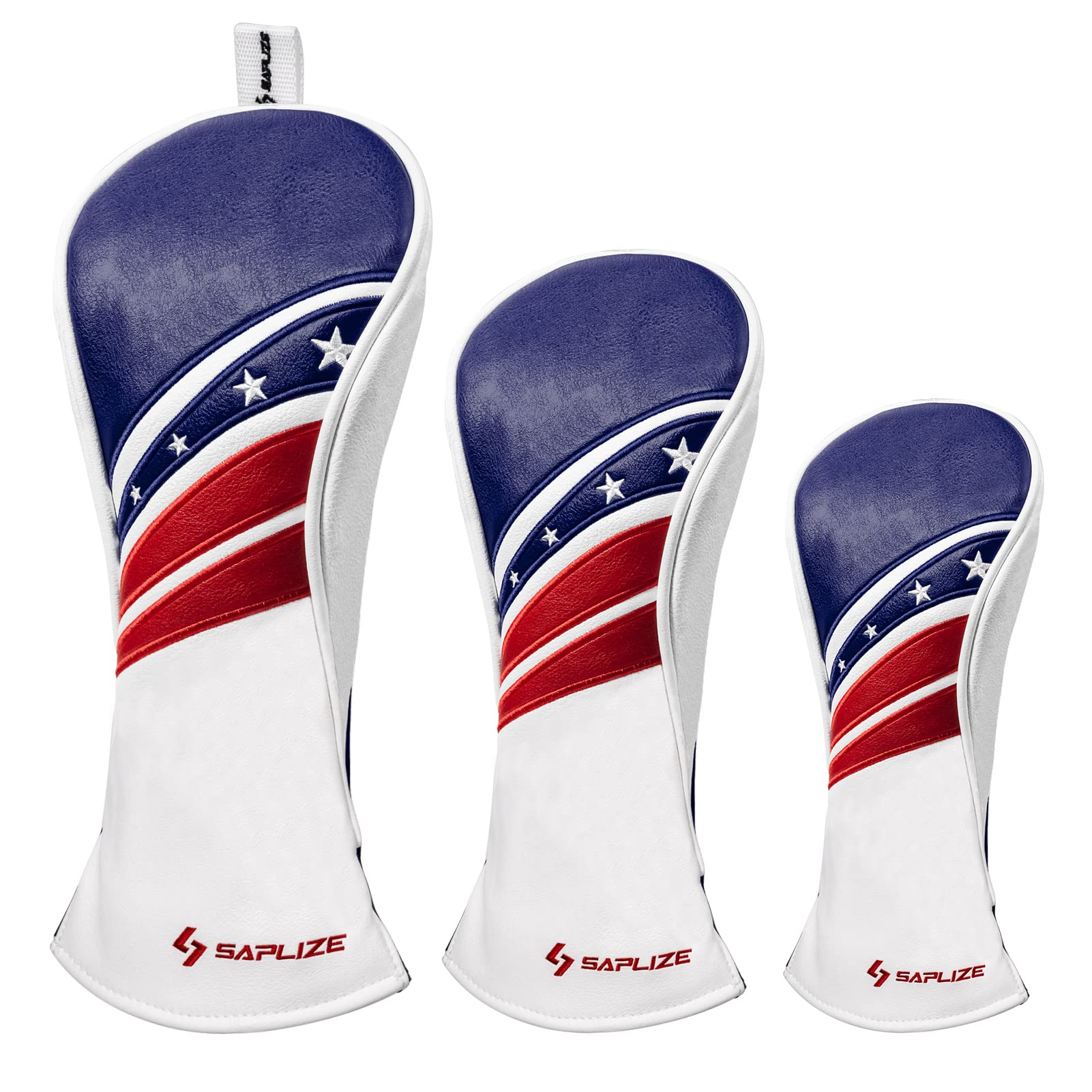 SAPLIZR Golf Club Head Covers Fits Driver, Premium PU Leather Golf Headcovers for Clubs Protector, Embroidered Stars and Strips Flag Design