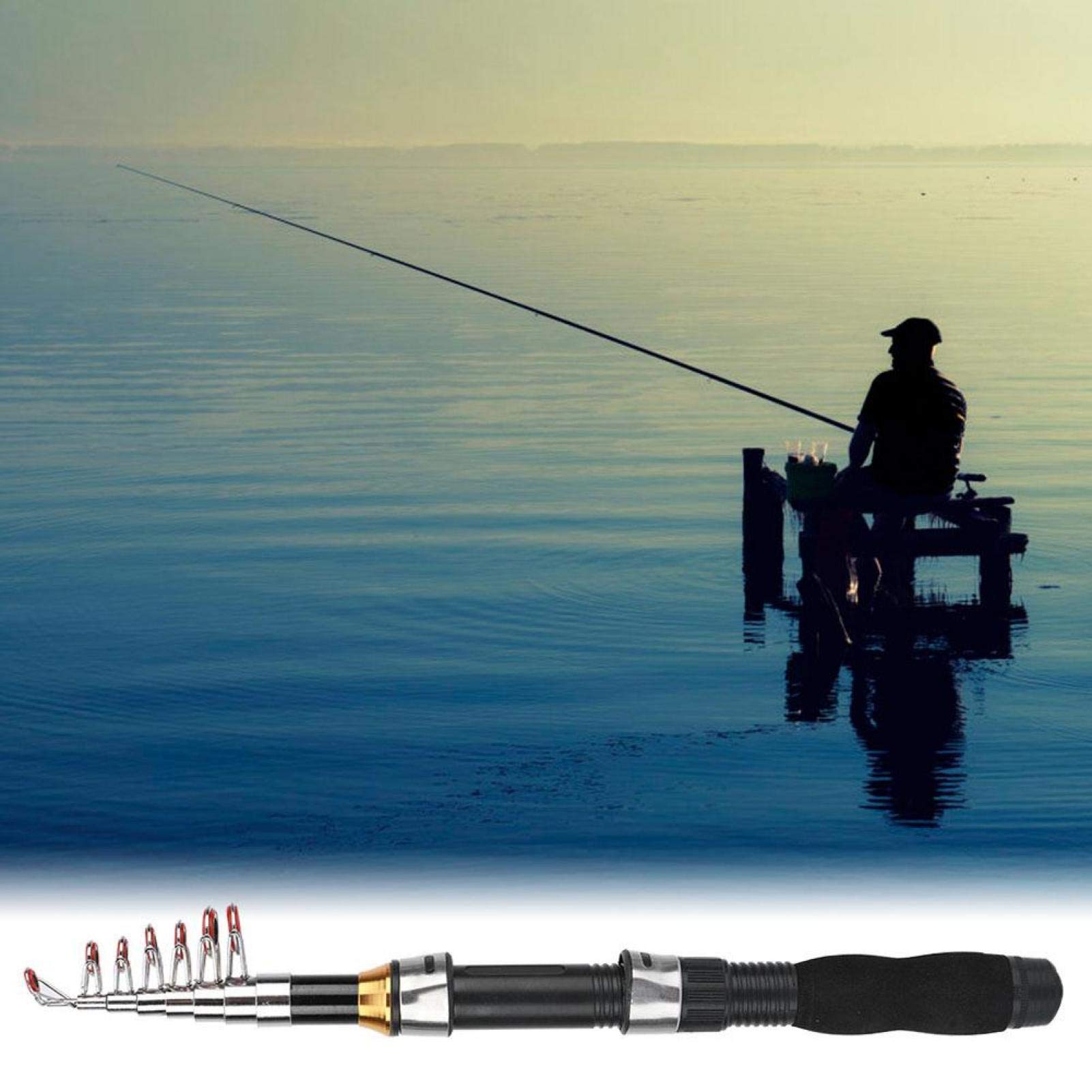 RiToEasysports Fishing Rod,Portable Short Pole Small Sea Pole Ice Fishing Rod Mini Sea Fishing Tools Comfortable and Non-Slip(1.7m)