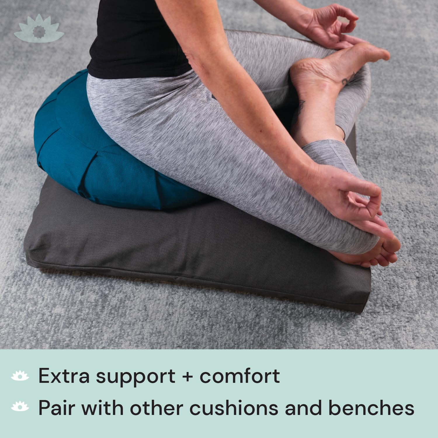 Waterglider International Zabuton, Eclipse line, Buckwheat Filled Meditation Cushion, 23" x 23" Anthracite Grey