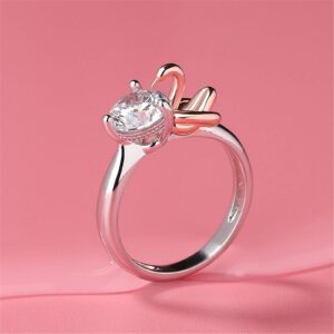 Jeulia Hug Me Balloon Swan Round Cut Sterling Silver Ring Fashion Anniversary Promise Engagement Wedding Ring Set for Her with Gift Jewelry Box (Rose Gold, 8.5)