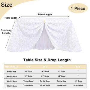 Rosette Tablecloth White 50x80 Inches Rectangular 3D Floral Satin Rosette Fabric Table Cover Grandiose Wedding Party Baby Shower Decorations