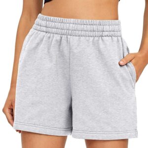 AUTOMET Womens Sweat Shorts Casual Summer Drawstring Comfy Elastic High Waist Running Clothes with Pockets Grey M