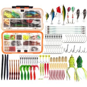 u/d 27/79 /117 pcs fishing hooks lures baits tackle including crankbaits, spinnerbaits, plastic worms, jigs, topwater lures, tackle box and more fishing gear lures kit set (117)