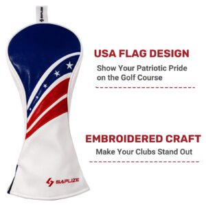 SAPLIZR Golf Club Head Covers Fits Driver, Premium PU Leather Golf Headcovers for Clubs Protector, Embroidered Stars and Strips Flag Design