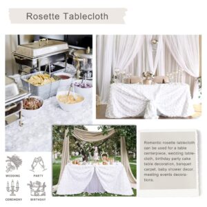 Rosette Tablecloth White 50x80 Inches Rectangular 3D Floral Satin Rosette Fabric Table Cover Grandiose Wedding Party Baby Shower Decorations