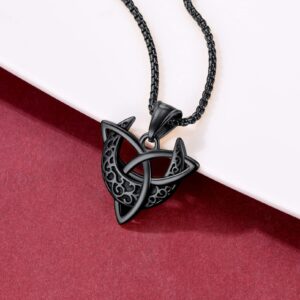 FaithHeart Celtic Triquetra Moon Necklaces, Feminism Goddess Trinity Knot Pendant Necklace Triple Moon Pendant Charms Black Stainless Steel Witch Jewelry Durability Neck Chain