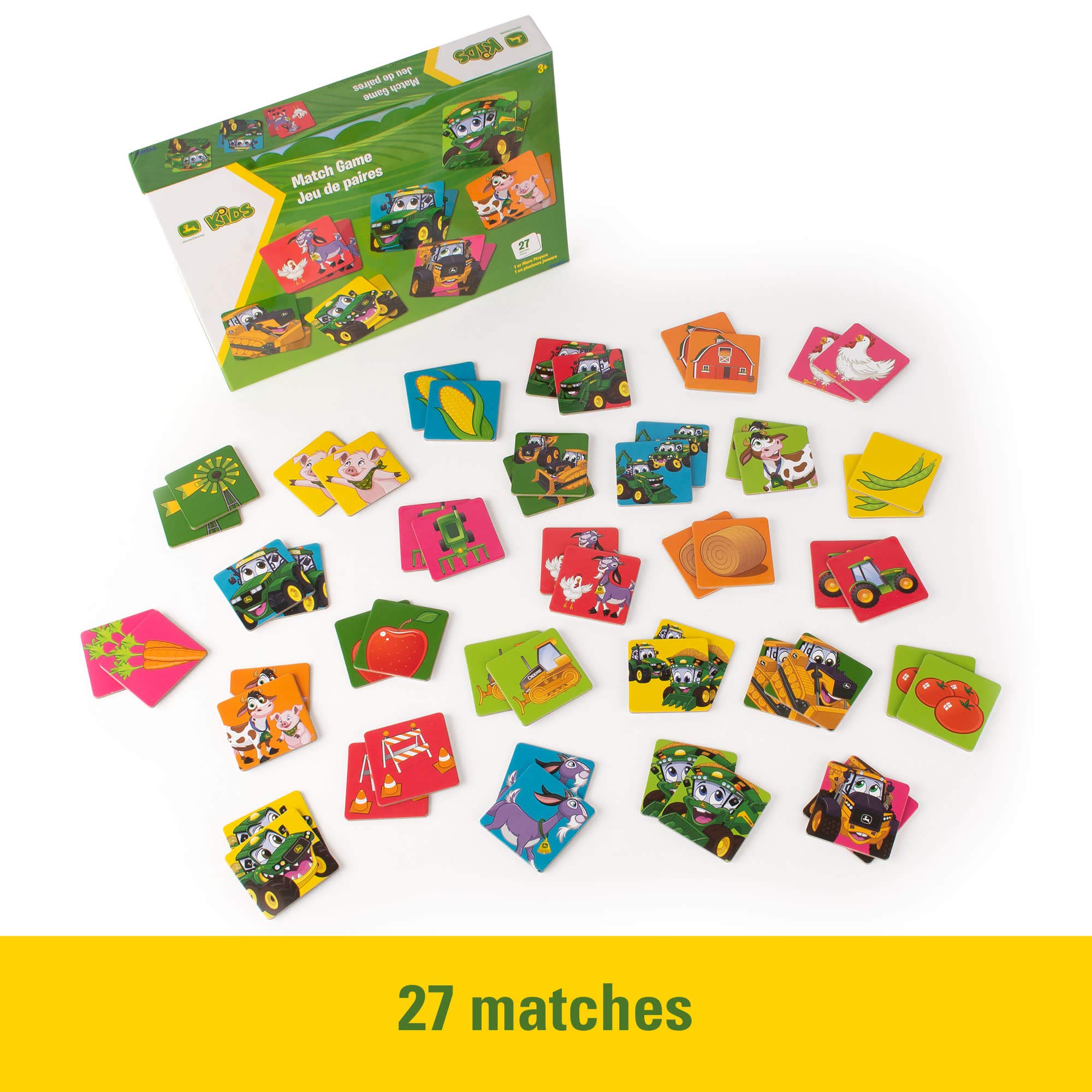 John Deere Kids Matching Game - Farm Themed Memory Game for Toddlers and Kids - John Deere Toys - Preschool Games and Learning Activities - 27 Matches - Ages 3 Years and Up