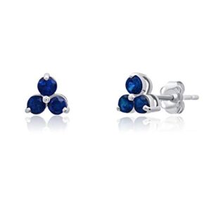 max + stone 14k white or yellow gold small gemstone trio round stud earrings for women with push backs and birthstones (created blue sapphire, white-gold)