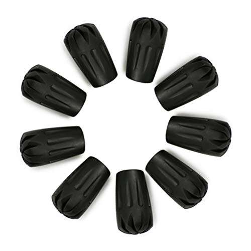 Ruzzut Black Rubber Diamond Trekking Pole Tip Protectors, Hiking Pole Replacement Tips for Trekking Poles, Fits Most Standard Hiking Poles - Shock Absorbing, Adds Grip and Traction (9 PCS Bullet Tips)