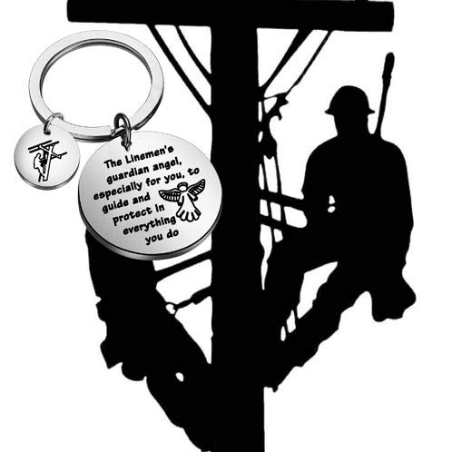 FEELMEM Lineman Prayer Gift The Linemen’s Guardian Angel Keychain Lineworker Electric Cable LinemanBe Safe Gifts