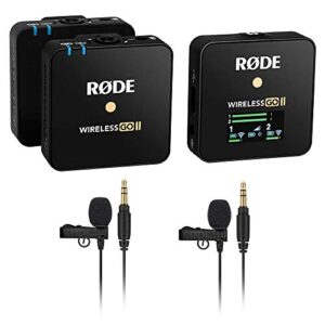 rode wireless go ii 2-person compact wireless mic system/recorder bundle with 2x lavalier go omnidirectional lavalier mic