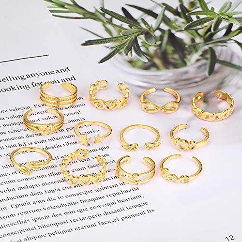 Sunssy 12PCS Adjustable Toe Rings for Women Girls Gold Open Toe Ring Hypoallergenic Summer Beach Foot jewelry Set