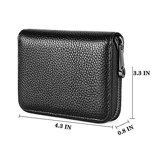 Aiyo Fashion Genuine Leather Credit Card Holder Wallet RFID Blocking Secure Card Case ID Case Organizer Zipper Wallet (A-Classic Black)