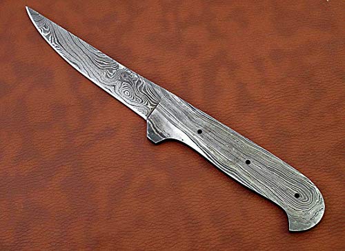 Damascus steel straight back blank blade 9.5 inches long hand forged skinning knife with 3 Pin hole, 5 inches cutting edge, 4.5" scale space, knife making supplies