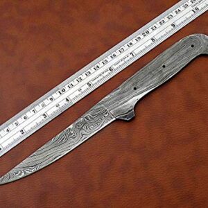 Damascus steel straight back blank blade 9.5 inches long hand forged skinning knife with 3 Pin hole, 5 inches cutting edge, 4.5" scale space, knife making supplies