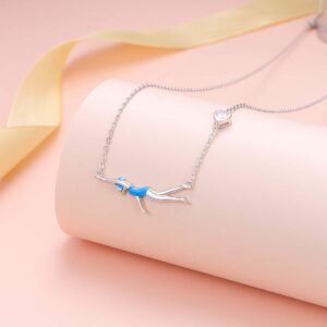 Swimming Necklace 925 Sterling Silver Heart CZ Cute Swimmer Pendant Charm Necklace for Women Natator on a Swim Team, 16 inch