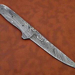 Damascus steel straight back blank blade 9.5 inches long hand forged skinning knife with 3 Pin hole, 5 inches cutting edge, 4.5" scale space, knife making supplies