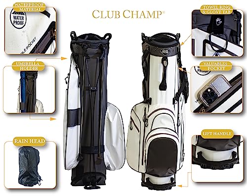 Club Champ Waterproof Stand Golf Bag, White/Black (JR989)