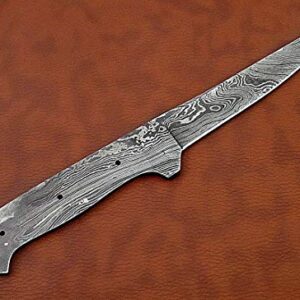 Damascus steel straight back blank blade 9.5 inches long hand forged skinning knife with 3 Pin hole, 5 inches cutting edge, 4.5" scale space, knife making supplies