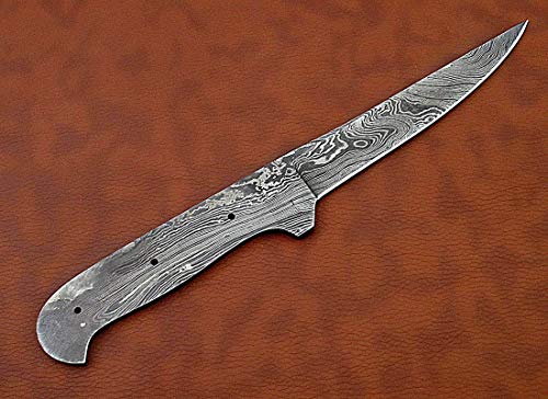 Damascus steel straight back blank blade 9.5 inches long hand forged skinning knife with 3 Pin hole, 5 inches cutting edge, 4.5" scale space, knife making supplies