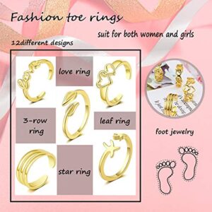 Sunssy 12PCS Adjustable Toe Rings for Women Girls Gold Open Toe Ring Hypoallergenic Summer Beach Foot jewelry Set