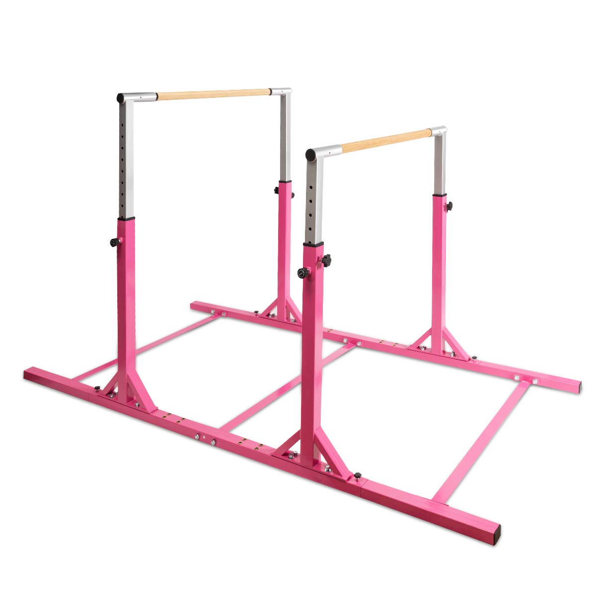 GOFLAME Double Horizontal Bars, Gymnastics Parallel Bars with Adjustable Height and Width, Junior Training Gym Bar for Kids, Ideal for Indoor Outdoor Use (Pink)