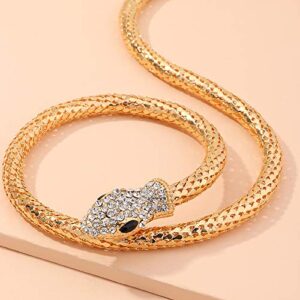 Snake Choker Necklace Bracelet Retro Adjustable Snake Shape Collar Necklace Curved Bar Design Full Rhinestone Accessories Halloween Statement Fashion Jewelry for Women-A necklace