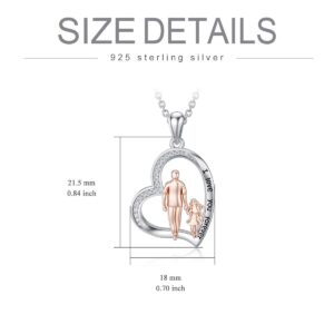 PROESS S925 Sterling Silver Daughter Heart Pendant Necklace from Dad Mom I Love You Forever Jewelry (Father Daughter Necklace)