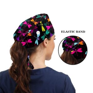 ZDZDY 2Pcs Fashion Working Caps with Buttons Adjustable Sweatband Tie Back Working Hats for Women Men(Dragonfly-Butterfly)