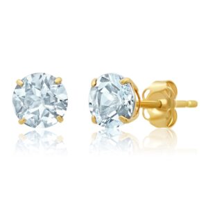 MAX + STONE 14k Yellow Gold Blue Aquamarine Round Stud Earrings for Women | 6mm March Birthstone