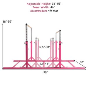 GOFLAME Double Horizontal Bars, Gymnastics Parallel Bars with Adjustable Height and Width, Junior Training Gym Bar for Kids, Ideal for Indoor Outdoor Use (Pink)