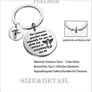 FEELMEM Lineman Prayer Gift The Linemen’s Guardian Angel Keychain Lineworker Electric Cable LinemanBe Safe Gifts