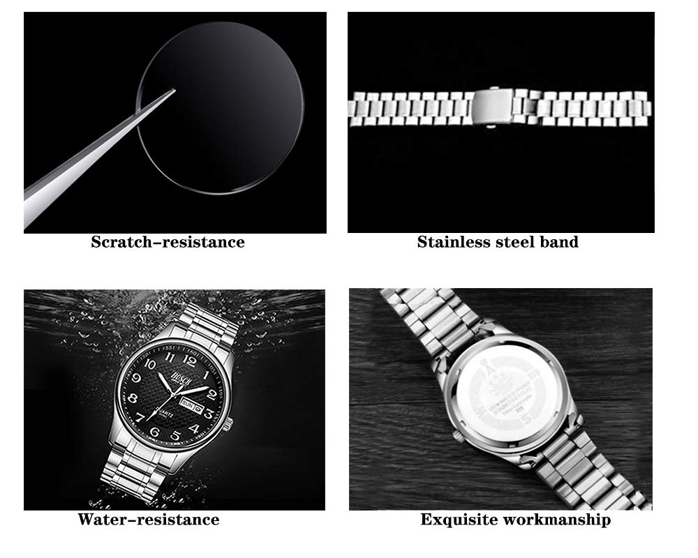 BOSCK Analog Mens Watch,40mm Easy Read Auto Date and Day Stainless Steel Business Watch for Men,30M Waterproof Sports Mens Wrist Watches