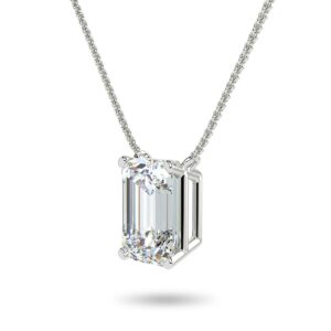 Carbon Atelier IGI Certified 1 1/4 Carat Emerald Cut Lab Grown Diamond Rectangular Solitaire Pendant Necklace for Women in 14k White Gold (G-H, VS1-VS2, cttw) on 16 to 18 Inch Adjustable Chain