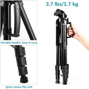 Zoegate Portable Tripod 70"/177cm Travel Camera Tripod Outdoor Compact Aluminum Alloy Video Tripod Monopod with 3-Way Swivel Pan Tilt Head Cellphone Holder Smartphone Clip for Phone