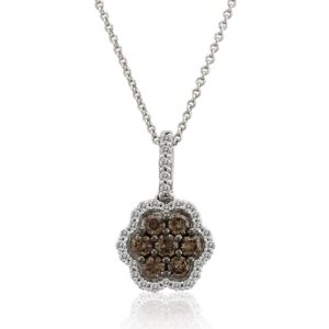 LE VIAN 5/8 Carat White and Chocolate Diamond Flower Pendant Necklace for Women in 14k White Gold (G-H/Fancy Brown, VS2-SI2, cttw) on 18 Inch Chain with Lobster Claw Clasp