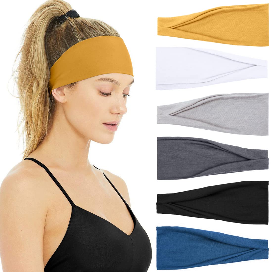 Huachi Women's Headbands Non Slip Fashion Workout Yoga Exercise Headbands for Women's Hair Sweat Wicking Summer Hair Accessories Elastic Hair Bands