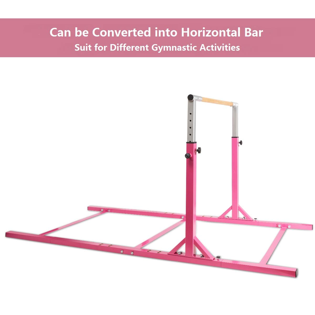 GOFLAME Double Horizontal Bars, Gymnastics Parallel Bars with Adjustable Height and Width, Junior Training Gym Bar for Kids, Ideal for Indoor Outdoor Use (Pink)