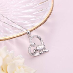 925 Sterling Silver Cute Pet Animal I Love You Forever Gerbil Chinchilla Guinea Pig Hamster Heart Pendant Necklace Birthday Jewelry for Women Daughter, 18 inch