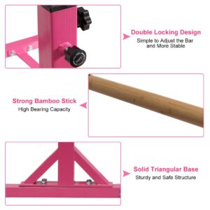 GOFLAME Double Horizontal Bars, Gymnastics Parallel Bars with Adjustable Height and Width, Junior Training Gym Bar for Kids, Ideal for Indoor Outdoor Use (Pink)