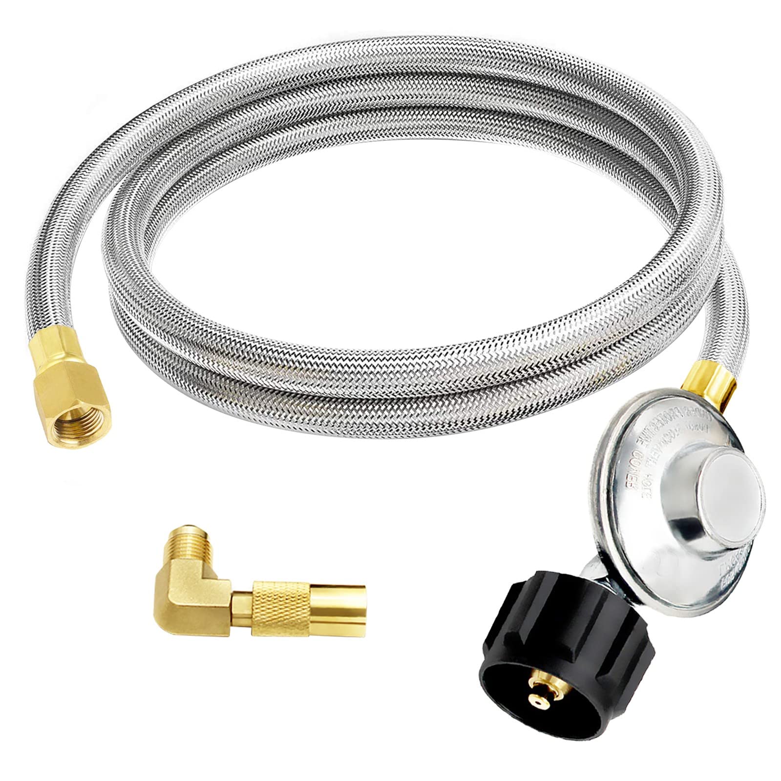 MOFLAME 6FT Stainless Braided Propane Hose and Blackstone Grill Regulator Adapter for Blackstone 17inch and 22inch Table Top Griddle Connect to 5-20Lb Propane Tank