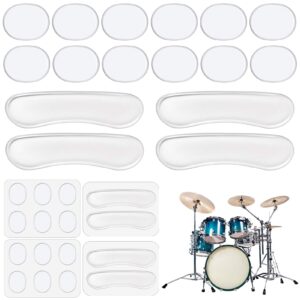 mikimiqi drum dampeners gel pads, 12 pcs round silicone drum silencers and 4 pcs long clear soft drum dampening gel pads transparent drum mute pads for drums tone control