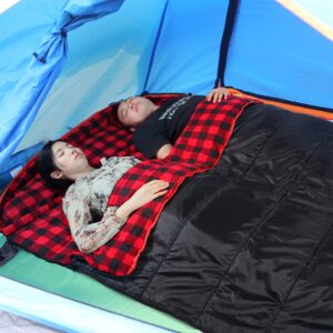 REDCAMP Large Cotton Double Sleeping Bag for Adults, 2 Person Cold Weather Warm Queen Size Flannel Sleeping Bags for Camping, Black