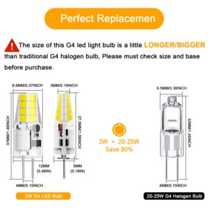 DUMILOO G4 LED Bulb T3 JC Bi-Pin Base 3W AC/DC 12V Daylight White 6000K 20W-25W Halogen Bulb Replacement for Under Cabinet Puck Light, Chandelier, RV, Landscape Lighting (6 Pack)